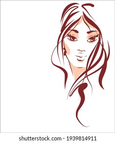 Vector handmade fashion digital sketch portrait with beautiful girl for design beauty logo 