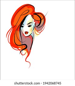 Vector handmade fashion digital sketch portrait with beautiful girl for design beauty logo 