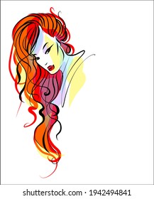 Vector handmade fashion digital sketch portrait with beautiful girl for design beauty logo 