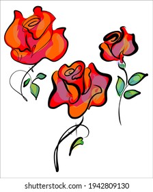 Vector handmade fashion digital sketch floral set with beautiful rose for design logo 