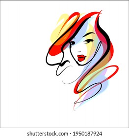 Vector handmade fashion digital sketch portrait with beautiful girl 