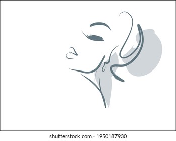 Vector handmade fashion digital sketch portrait with beautiful girl 