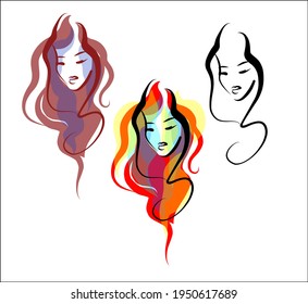 Vector handmade fashion digital sketch portrait with beautiful girl 