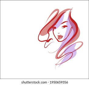 Vector handmade fashion digital sketch portrait with beautiful girl 