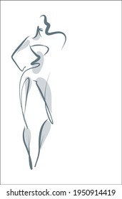Vector handmade fashion digital sketch background with beautiful sports girl in bikini for design fitness logo 