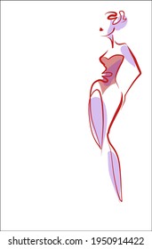 Vector handmade fashion digital sketch background with beautiful sports girl in bikini for design fitness logo 