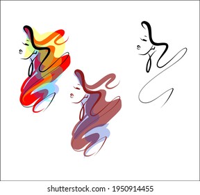 Vector handmade fashion digital sketch portrait with beautiful girl 