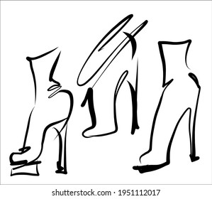 Vector handmade fashion digital sketch  set with beautiful shoes for design logo 