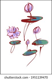 Vector handmade fashion digital sketch floral set with beautiful lotos for design religion logo 