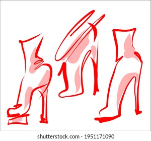 Vector handmade fashion digital sketch  set with beautiful shoes for design logo 