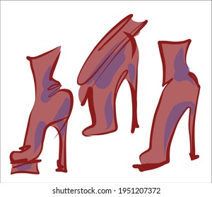 Vector handmade fashion digital sketch  set with beautiful shoes for design logo 