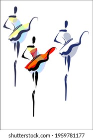Vector handmade fashion digital sketch background with beautiful ballerina girl for design dance logo 
