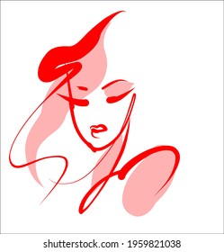 Vector handmade fashion digital sketch background with portrait beautiful girl for design beauty logo 