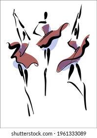 Vector handmade fashion digital sketch background with beautiful ballerina girl for design dance logo 