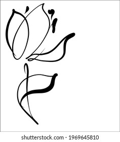 Vector handmade fashion digital sketch set illustration sketch set with beautiful flower tulip for design floral logo 