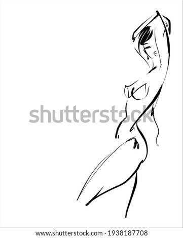 Vector handmade fashion digital fashion sketch background with sports beautiful young girl in bikini for design fitness logo 