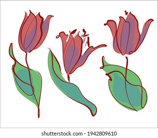 Moda vectorial hecha a mano resorte digital conjunto floral con un hermoso tulipán para el logotipo de flor de diseño 