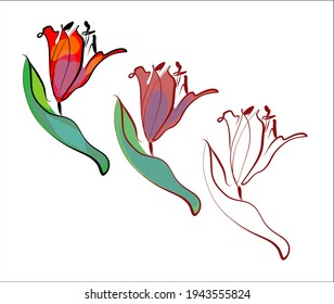 Vektor handgefertigte Mode digitalen Frühlingsblumenset mit schöner Tulpe für Design-Blumenlogo 