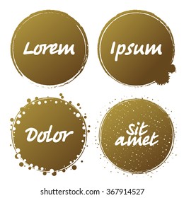 Vector handmade gold strokes- backgrounds painted by brush. Set of retro vintage badges and labels. Grunge template. 