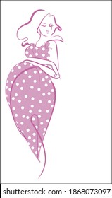 VECTOR handmade graphics background with a pregnant beautiful young woman in pink dress 
 