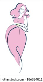 VECTOR handmade graphics background with a pregnant beautiful young woman in pink dress 
 