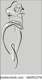 VECTOR handmade graphics background with a pregnant beautiful young woman in pink dress 
 