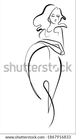 VECTOR handmade graphics background with a pregnant beautiful young woman in pink dress 
 