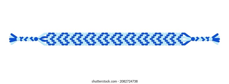 Vector handmade hippie friendship bracelet of blue threads. Macrame normal pattern.