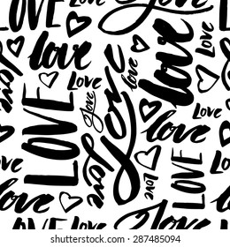 Vector handmade lettering signs LOVE - seamless pattern