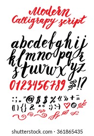 Vector handmade modern calligraphy Roman alphabet script - drawn by ink and brush