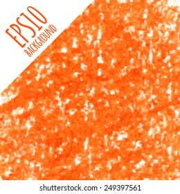 Vector handmade orange crayon, pencil striped background.