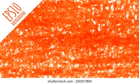 Vector handmade orange crayon, pencil striped background.