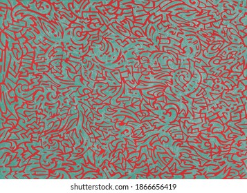 Vector handmade red and green background with ornament