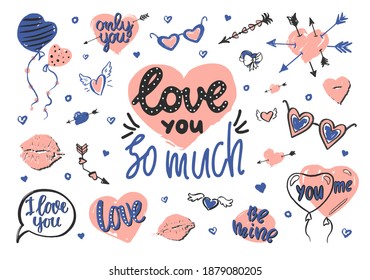 Vector handmade set for Valentine's Day. isolated background.