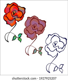 Vector handmade sketch digital floral set with rose for floristics logo