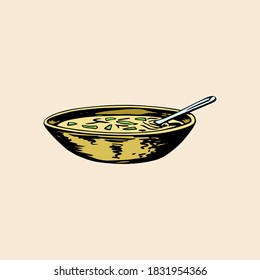 Vector handmade sketch of soup. Retro illustration.
