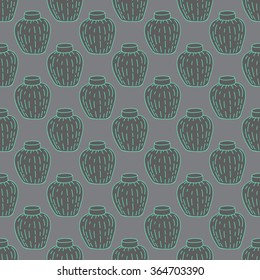 Vector handmade vase pattern perfect for textile design, web design, creating backgrounds, wallpapers and decorating interiors.