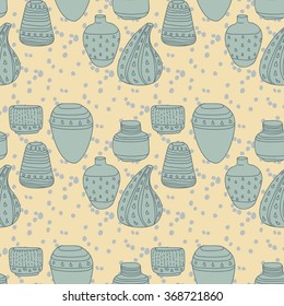 Vector handmade vase pattern perfect for textile design, web design, creating backgrounds, wallpapers and decorating interiors.