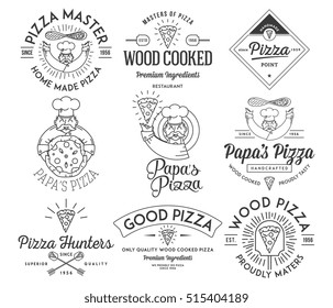 Vector handmade and wood cooked pizza icons and illustrations