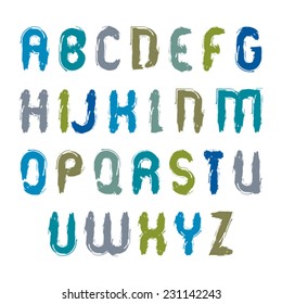 Vector hand-painted acrylic letters isolated on white background, uppercase art script with brushstrokes, oil paint capital letters set.