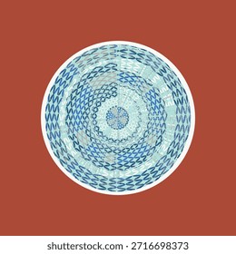 Diseño de arte redondo creativo pintado a mano de Vector para acuarela, diseño de patrón de placa de cerámica geométrica moderna, decoración de pared, cartel, impresión, gorra, sombrero, decoración geométrica, creativa para el hogar, camiseta diseñada para cocina, cuarto de baño, pasillo sobre fondo de terracota 
