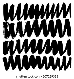 Vector hand-painted ink illustration with brush wave strokes. Abstract background.