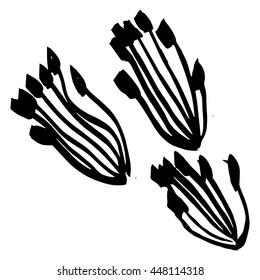 Vector hand-painted ink illustration with brush strokes. Abstract background. Flowers.