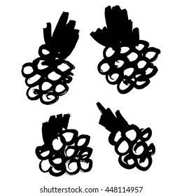 Vector hand-painted ink illustration with brush strokes. Abstract background. Ananas.