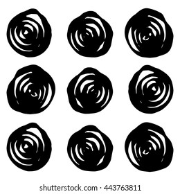 Vector hand-painted ink illustration with dots and circles. Abstract background.
