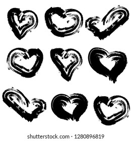 Vector hand-painted ink illustration with hearts. Abstract background. Doodles. 