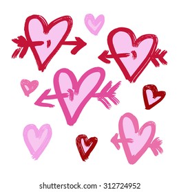 Vector hand-painted ink illustration with hearts. Abstract background. Doodles.