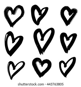 Vector hand-painted ink illustration with hearts. Abstract background. Doodles.
