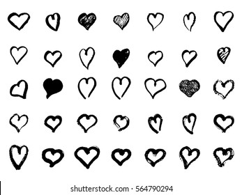 Vector hand-painted ink illustration with hearts. Abstract background. Doodles.