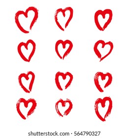 Vector hand-painted ink illustration with hearts. Abstract background. Doodles.